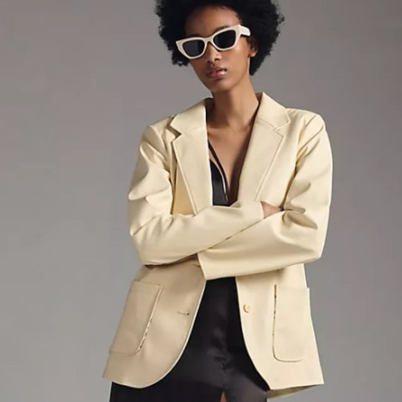 NWT By Anthropologie Faux Leather Blazer in Buttercream - 1X Plus - Picture 1 of 12